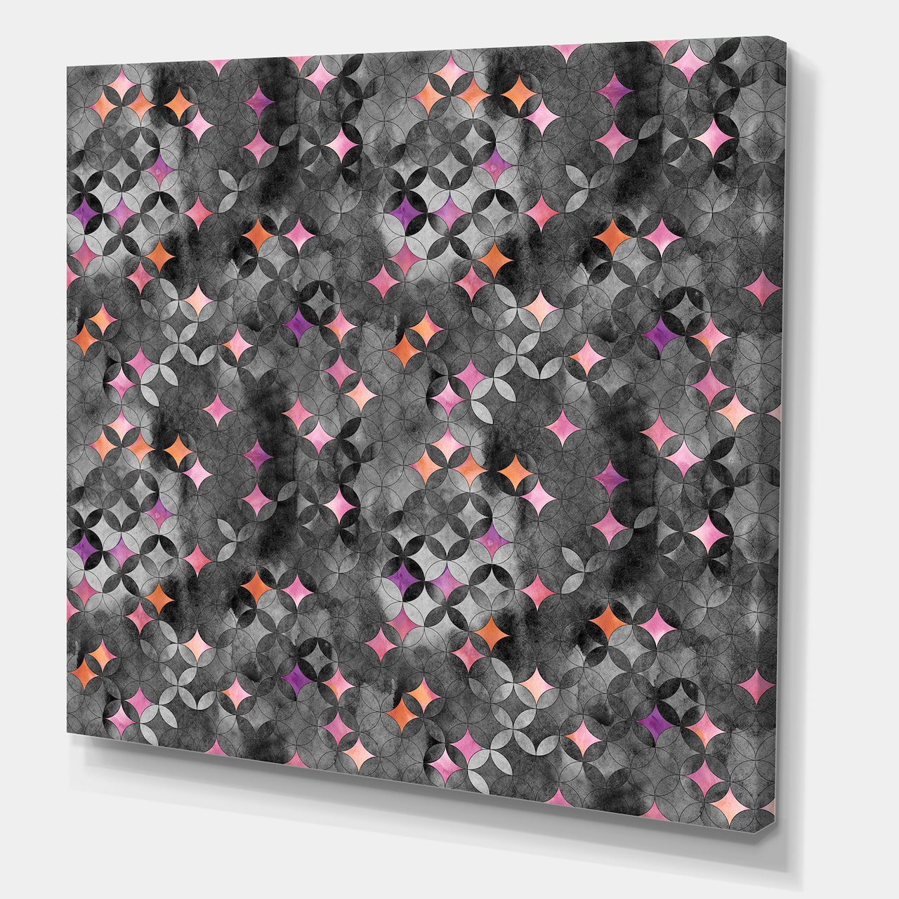 Designart - Geometry Intersecting Circles With Pink Stars - Modern Canvas Wall Art Print